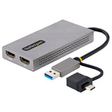 StarTech.com Adaptador de USB a HDMI Doble, USB A/C a 2 Pantallas HDMI (1x 4K30Hz, 1x 1080p), Dongle Integrado USB-A a C, Cable de 11cm, Adaptador USB 3.0 a HDMI, Windows y macOS adaptadores gráficos usb USB tipo A, USB Tipo C Macho Derecho Si
