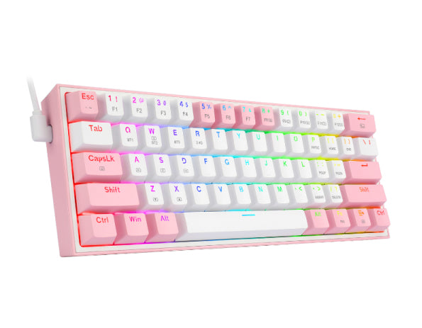 REDRAGON K616-RGB WP FIZZ PRO, Teclado Mecánico multiconexion Blanco y Rosa, Inalámbrico y alámbrico, USB + RF Wireless 