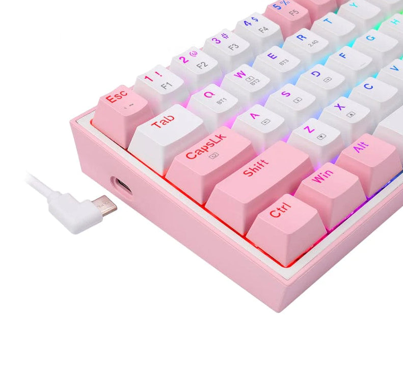 REDRAGON K616-RGB WP FIZZ PRO, Teclado Mecánico multiconexion Blanco y Rosa, Inalámbrico y alámbrico, USB + RF Wireless 
