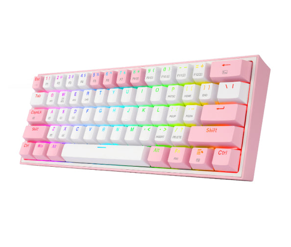 REDRAGON K616-RGB WP FIZZ PRO, Teclado Mecánico multiconexion Blanco y Rosa, Inalámbrico y alámbrico, USB + RF Wireless 