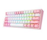 REDRAGON K616-RGB WP FIZZ PRO, Teclado Mecánico multiconexion Blanco y Rosa, Inalámbrico y alámbrico, USB + RF Wireless 