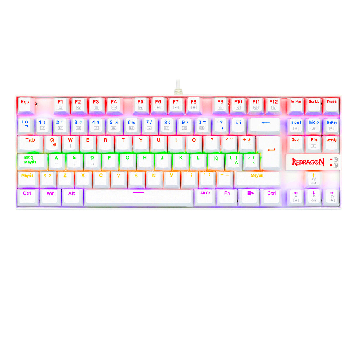 REDRAGON K552W-KR-SP KUMARA WHITE RAINBOW, Teclado Mecánico, Alámbrico, USB, Interruptor mecánico
