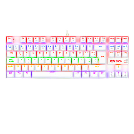 REDRAGON K552W-KR-SP KUMARA WHITE RAINBOW, Teclado Mecánico, Alámbrico, USB, Interruptor mecánico
