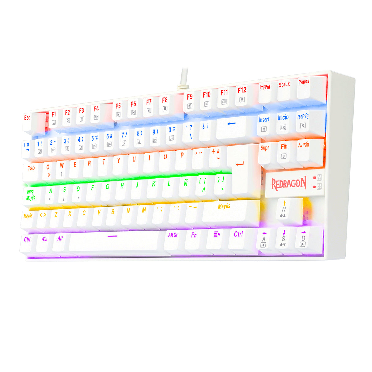 REDRAGON K552W-KR-SP KUMARA WHITE RAINBOW, Teclado Mecánico, Alámbrico, USB, Interruptor mecánico