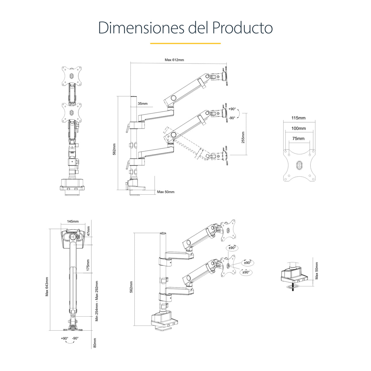 StarTech.com Brazo de Soporte para Dos Monitores - Base Soporte de Movimiento Articulado y Altura Ajustable para 2 Monit