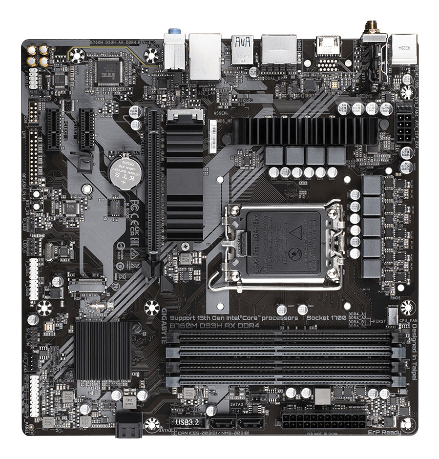 GIGABYTE B760M DS3H AX DDR4 Placa base - Soporta CPUs Intel Core de 14ª generación, VRM digital de 6+2+1 fases, hasta 53