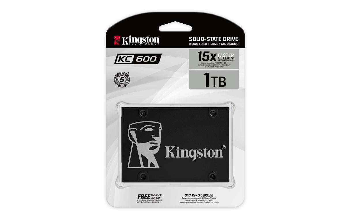 Kingston Technology Disco SSD KC600 SATA3 2,5" de 1024 G unidades internas de estado sólido 256-bit AES 1 GB 2.5" Serial