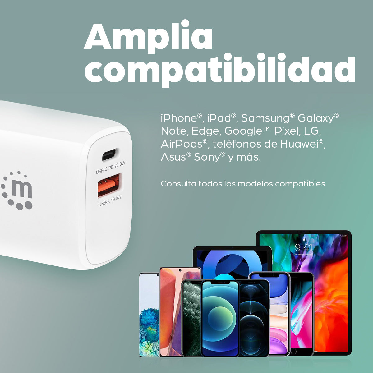 Manhattan 406291 adaptador e inversor de corriente Interior 20 W Blanco, Universal, 100 - 240 V
