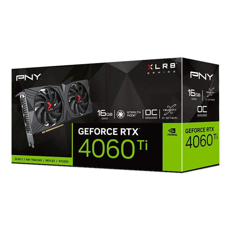 PNY GeForce RTX 4060 Ti XLR8 Gaming VERTO Overclocked Dual Fan DLSS 3 NVIDIA 16 GB GDDR6, 128 Bit, 7680 x 4320 Pixeles, 
