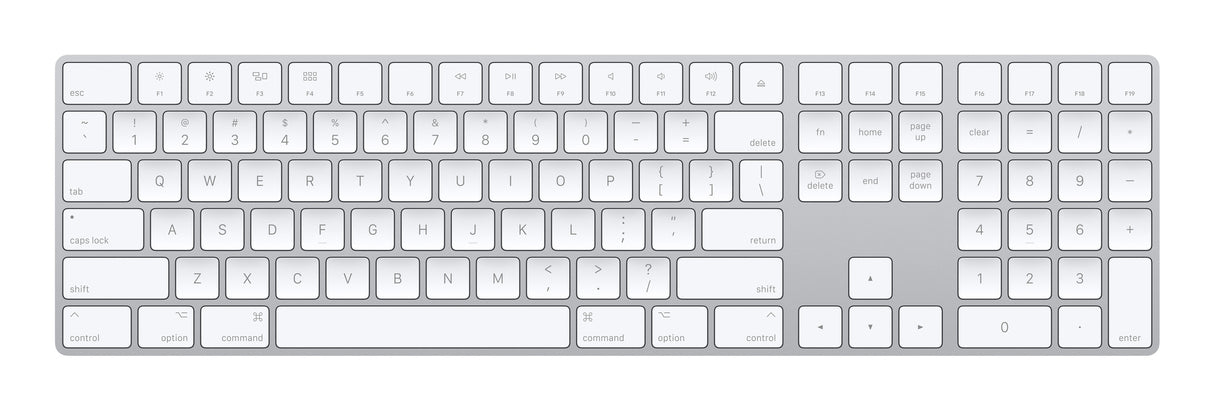 Apple Magic teclado Universal QWERTY Inglés de EE.UU. Blanco, Inalámbrico y alámbrico, Interruptor de llave de tijera