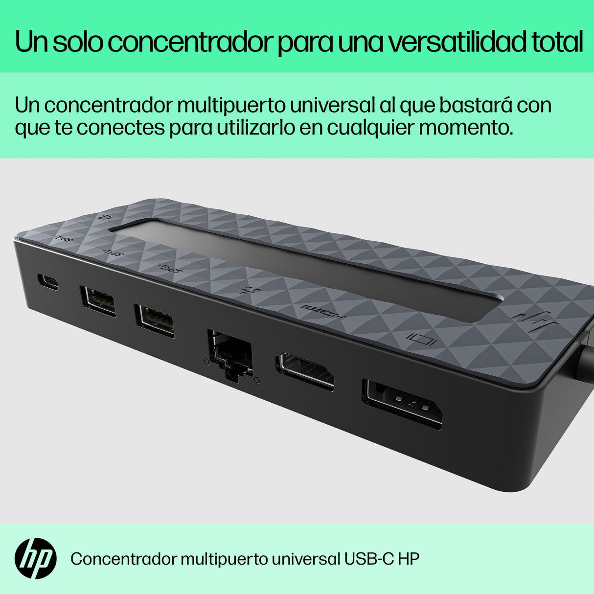 HP Hub multipuerto USB-C universal, Acoplamiento, USB 3.2 Gen 2 (3.1 Gen 2) Type-C, Negro
