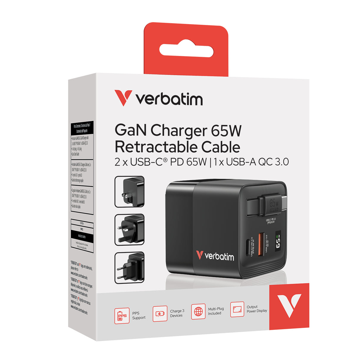 Verbatim GaN Charger 65W cargador de dispositivos móviles Universal Corriente alterna 1 1
