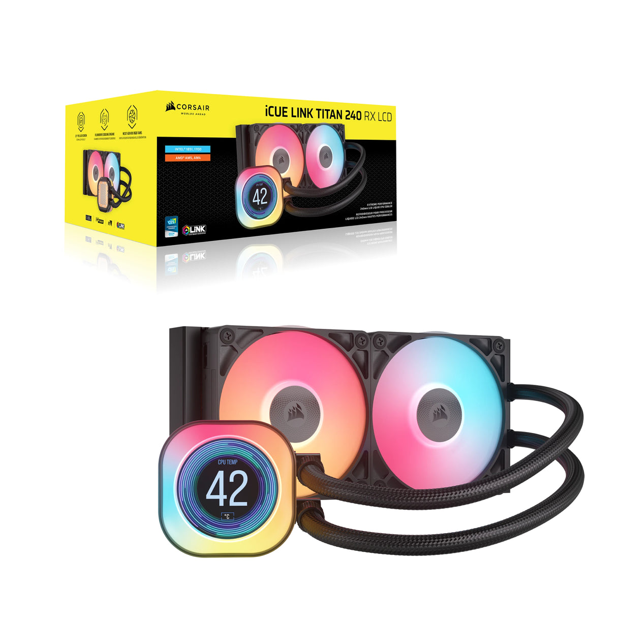 Corsair iCUE LINK TITAN 240 RX LCD Procesador Enfriador de aire 12 cm Negro 1 pieza(s), 300 RPM, 2100 RPM