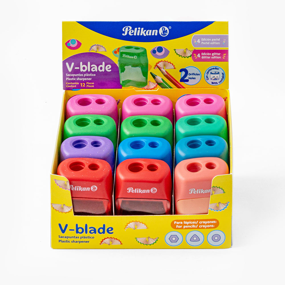 Sacapuntas Pelikan V-Blade 2 Orificios Colores Surtidos C/12 Pzas