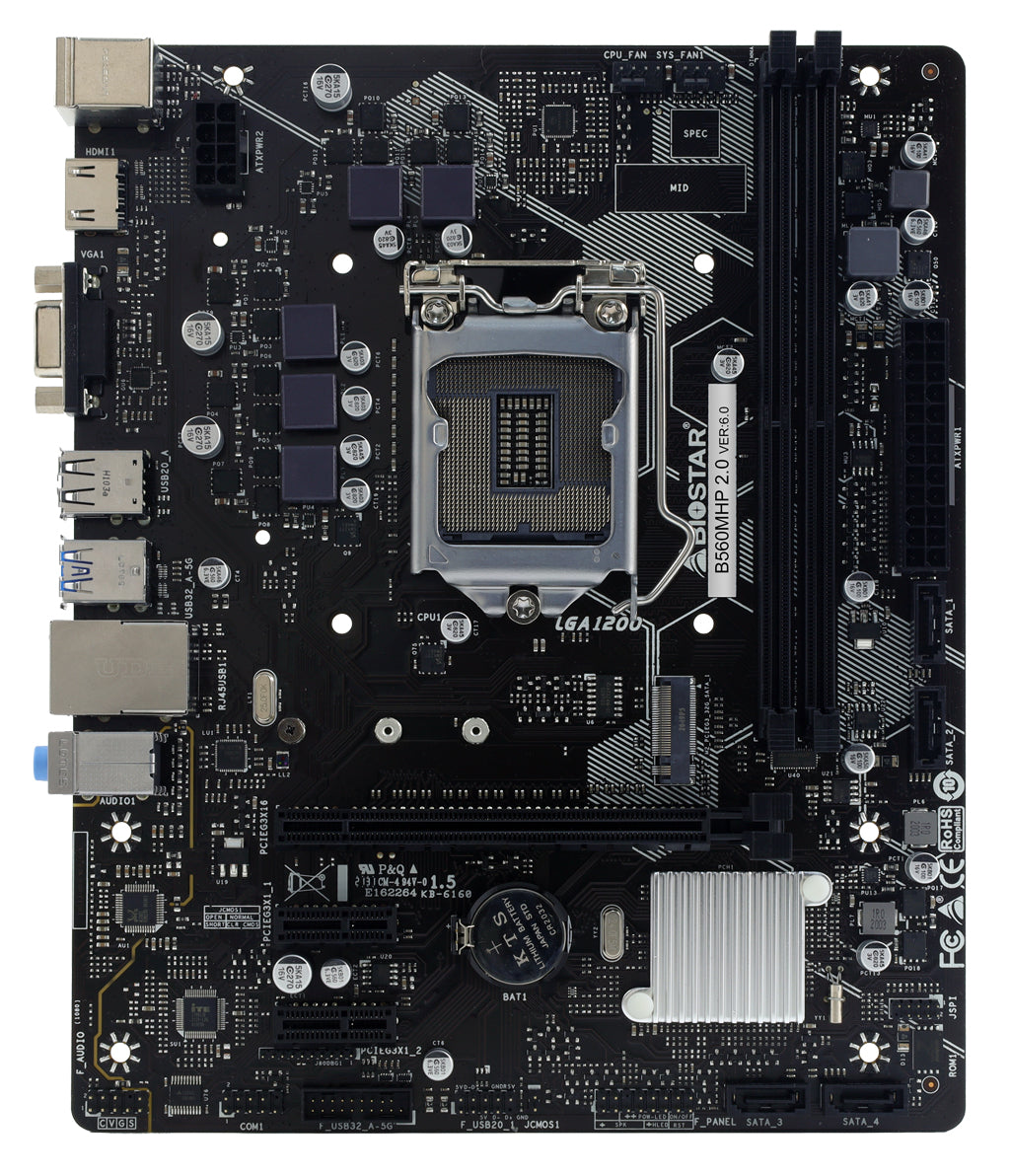 Biostar B560MHP 2.0 placa base Intel B560 LGA 1200 (Socket H5) Micro ATX, Intel® Celeron®, Intel® Pentium®, DDR4-SDRAM