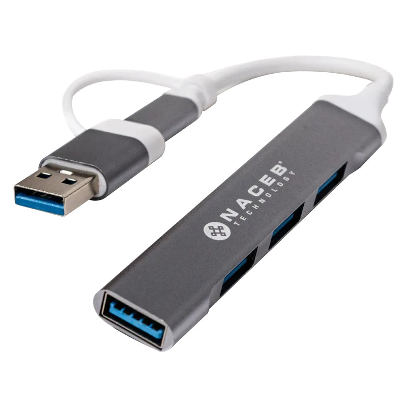 Naceb Technology NA-0124 nodo concentrador USB Tipo C Plata, Aluminio, Elastómero termoplástico (TPE), 0.011 m