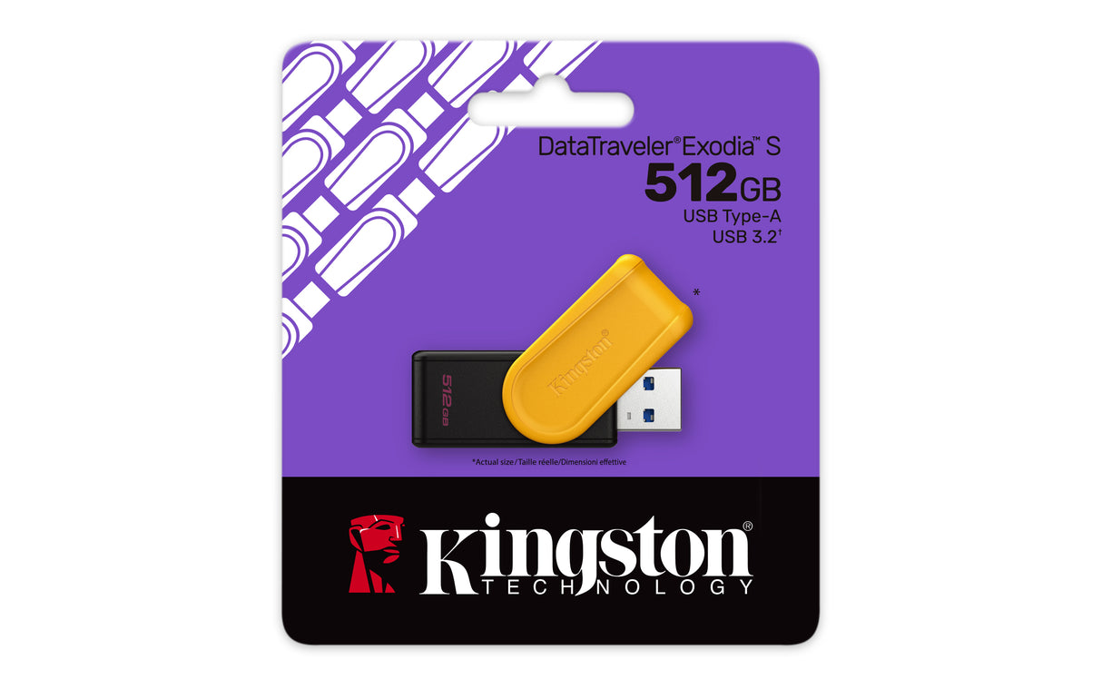 Kingston Technology 512GB Portable USB 3.2 Gen 1 DataTraveler Exodia S (Black/Yellow) Memoria Flash 512 GB USB tipo A 3.2 Gen 1 (3.1 Gen 1) Si