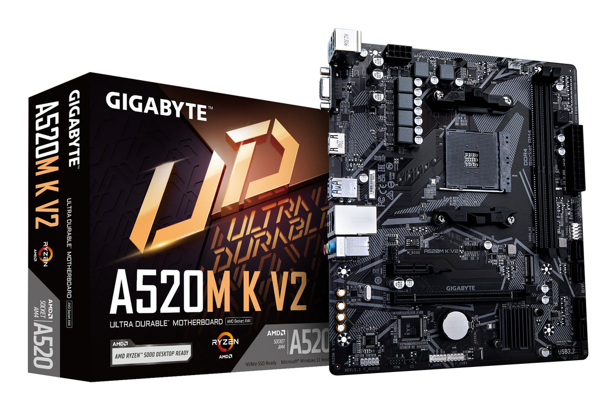 A520M-K-V2 - TARJETA MADRE GIGABYTE A520M AMD RYZEN 5000, 4000, 3000 SERIES, 2*DDR4 2133 A 5100 MHZ (OC), 1*VGA, 1*HDMI, PCIE3.0, USB3.2, USB2.0