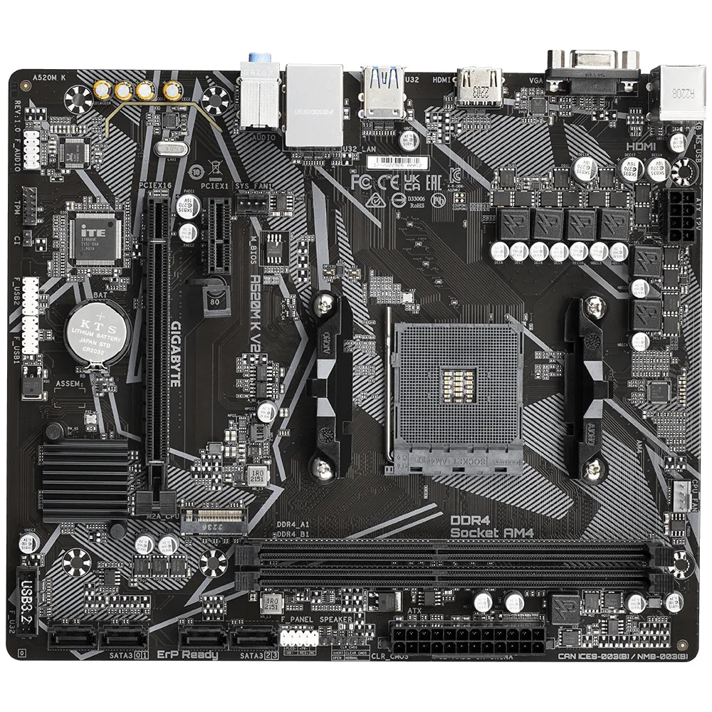 A520M-K-V2 - TARJETA MADRE GIGABYTE A520M AMD RYZEN 5000, 4000, 3000 SERIES, 2*DDR4 2133 A 5100 MHZ (OC), 1*VGA, 1*HDMI, PCIE3.0, USB3.2, USB2.0