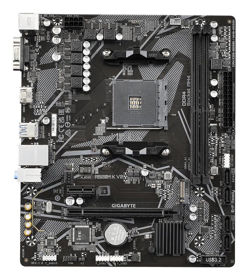 A520M-K-V2 - TARJETA MADRE GIGABYTE A520M AMD RYZEN 5000, 4000, 3000 SERIES, 2*DDR4 2133 A 5100 MHZ (OC), 1*VGA, 1*HDMI, PCIE3.0, USB3.2, USB2.0