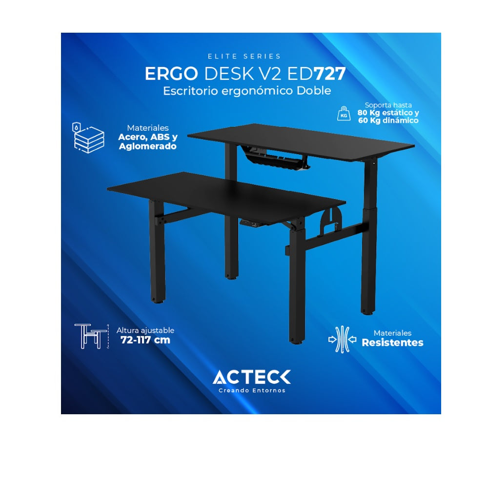 Escritorio Acteck Ergo V2 ED727 Doble/Electrico/Negro, Ajustable/Portátil/Compacto