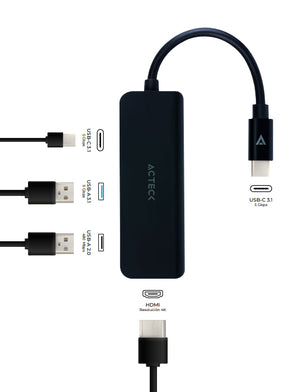 Acteck GATE 4P DH645 Alámbrico USB 3.2 Gen 1 (3.1 Gen 1) Type-C Negro