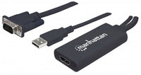 Manhattan Convertidor VGA + USB-A a HDMI, vídeo VGA analógico y audio USB a señal HDMI digital, 1920x1080 (1080p@60Hz), color 24 bits, 1,65 Gbps/165 MHz, 3 años de garantía Cable Derecho Derecho 1 m USB Type-A + VGA (D-Sub)