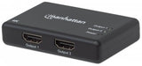 Manhattan Splitter HDMI de 2 puertos, 4K@30 Hz, duplica la salida de 1 fuente HDMI a 2 pantallas (misma señal en ambas), alimentado por CA (cable 0,9 m), negro, garantía 3 años divisores de vídeo HDMI 2x HDMI 3 Si