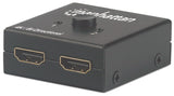 Switch bidireccional HDMI 4K de 2 puertos Manhattan 207850 / Color negro / Selección manual / Pasivo / Sin alimentación