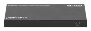 Manhattan Splitter HDMI de 4 puertos con downscaling, 4K@60 Hz, distribuye 1 entrada HDMI a 4 salidas (misma señal), botón de reescalado 4K a 1080p, i