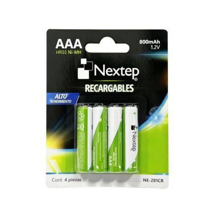 NE-281CR - Pilas Nextep AAA Recargables HR03 NiMH 1.2V C/4 Piezas 800mAh