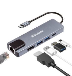 BRobotix 6000694 base para portátil y replicador de puertos USB 3.2 Gen 1 (3.1 Gen 1) Type-C Plata