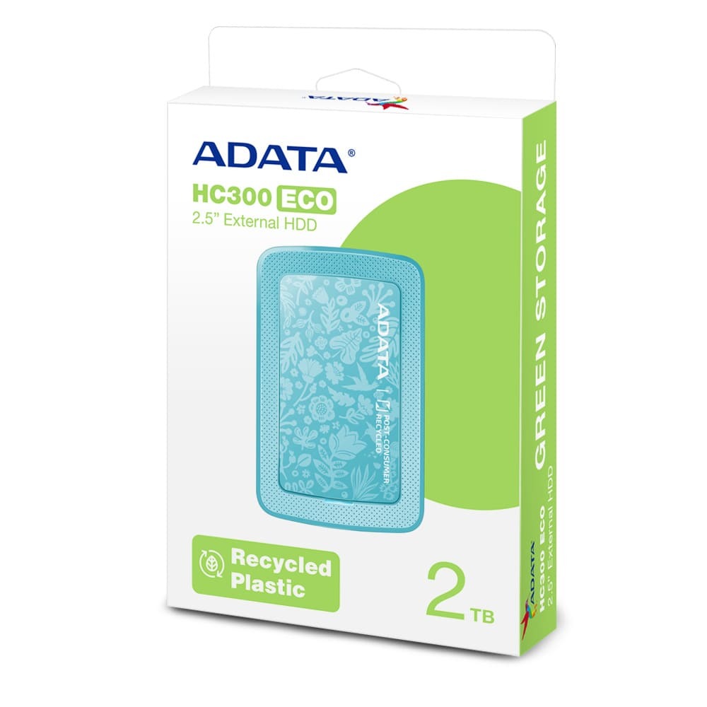 Disco Duro Externo ADATA HC300 ECO GN 2TB 3.2 USB 5V 3.0, 2.5", 5400RPM, 10W