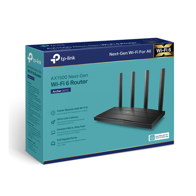 ARCHER-AX12 - Router Wi-Fi 6 / AX1500 / 1 Puerto WAN Gigabit / 3 Puertos LAN Gigabit / 4 Antenas / OneMesh / MU-MIMO 2x2 / OFDMA