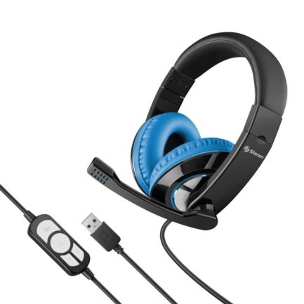 Audífonos Steren Ultraconfort Multimedia USB con Micrófono Color Negro con Azul
