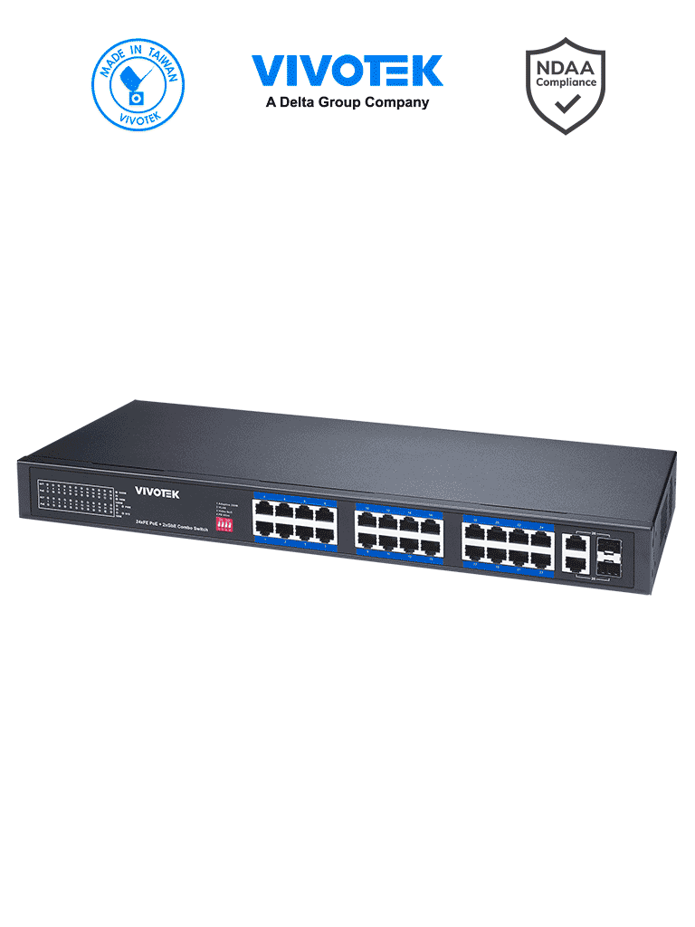 VIVOTEK Switch PoE No Administrable AW-FGT-260P-370, 24 Puertos PoE, 30W, 370W Totales