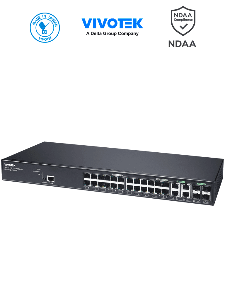 VIVOTEK Switch PoE Administrable AW-GEV-288A-370, 24 Puertos Gigabit, 370W Totales, 56Gbps