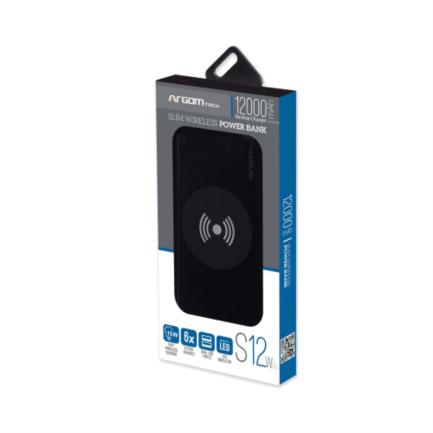 Power Bank Argomtech S12W Aluminio 18W 12000 mAh Wireless Negro