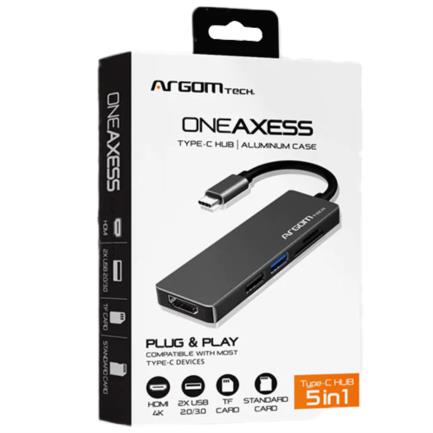 HUB ARGOMTECH ONEAXESS 5 EN 1 USB-C, HDMI, Ethernet, SD, MicroSD