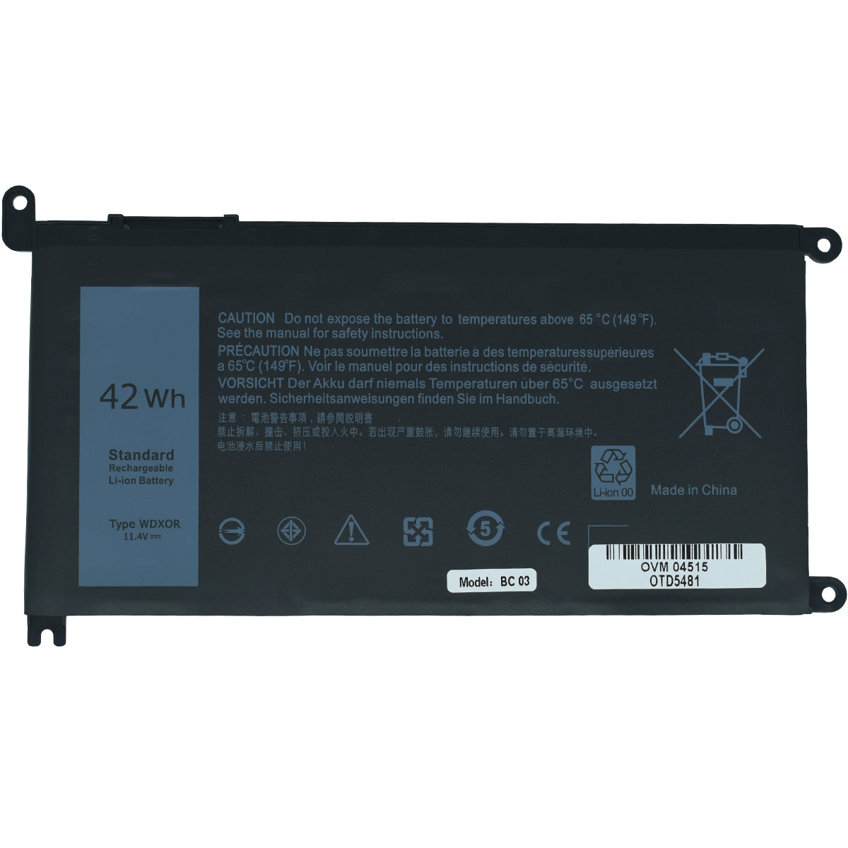 Batería 3 Celdas OVALTECH OTD5481, 4000mAh, 11.1V, 120x80x20mm