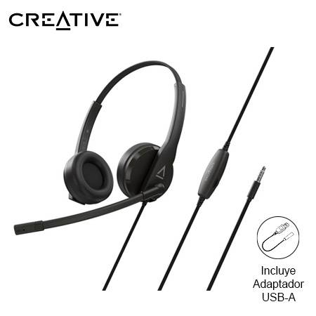 Diadema CREATIVE LABS HS-230 BK con Micrófono Desmontable, Cable de 2m y Conector Jack 3.5mm