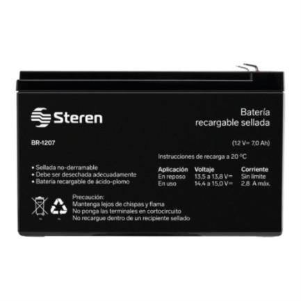 Steren BR-1207 batería recargable industrial Sealed Lead Acid (VRLA) 7000 mAh 12 V, Negro, 1 pieza(s)