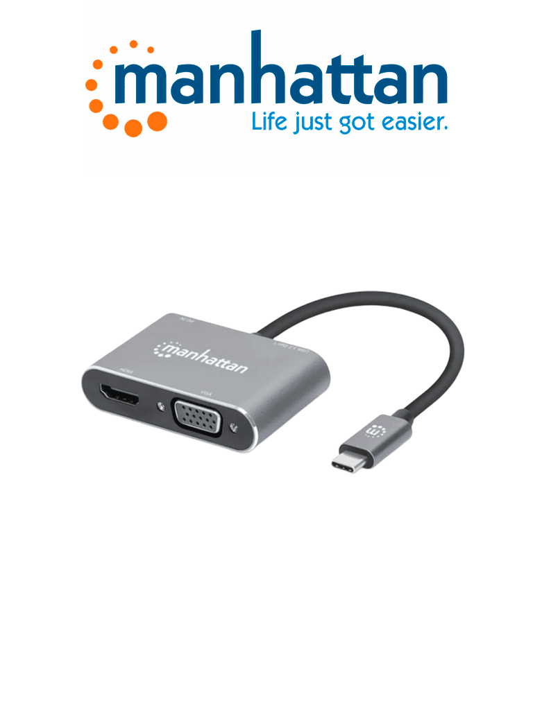 Docking Station USB-C a HDMI y VGA, 4 en 1, 4K a 30Hz, 1080p a 60Hz, USB 3.2, PD 87W