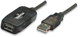 Manhattan Cable alargador USB-A a USB-A activo, 20 m, macho a hembra, 480 Mbps (USB 2.0), encadenable, repetidor integrado, negro, 3 años de garantía, equivalente a USB2AAEXT20M Cable USB 2.0 USB A USB A Macho