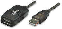 Manhattan Cable alargador USB-A a USB-A activo, 20 m, macho a hembra, 480 Mbps (USB 2.0), encadenable, repetidor integrado, negro, 3 años de garantía, equivalente a USB2AAEXT20M Cable USB 2.0 USB A USB A Macho