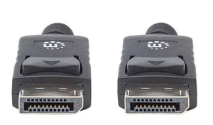 Manhattan Cable DisplayPort 1.2, 4K@60 Hz, 2 m, macho a macho, con pestañas de bloqueo, totalmente apantallado, negro, garantía de por vida, equivalente a DISPL2M Cable Derecho Derecho Níquel 1.2