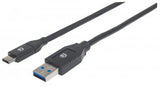 Manhattan Cable USB-C a USB-A, 2 m, macho a macho, 5 Gbps (USB 3.2 Gen1 / USB 3.0), 3 A (carga rápida), negro, garantía de por vida Cable USB 3.2 Gen 1 (3.1 Gen 1) USB C USB A Macho