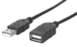 Manhattan Cable alargador USB-A a USB-A, 1 m, macho a hembra, 480 Mbps (USB 2.0), negro, garantía de por vida, equivalente a USBEXTAA3BK Cable USB 2.0 USB A USB A Macho/Hembra