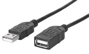 Manhattan Cable alargador USB-A a USB-A, 1 m, macho a hembra, 480 Mbps (USB 2.0), negro, garantía de por vida, equivalente a USBEXTAA3BK Cable USB 2.0 USB A USB A Macho/Hembra