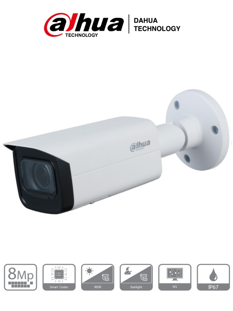 Dahua Cámara IP Bullet 8MP 4K, Lente Motorizado 2.7-13.5mm, IR 60m, PoE